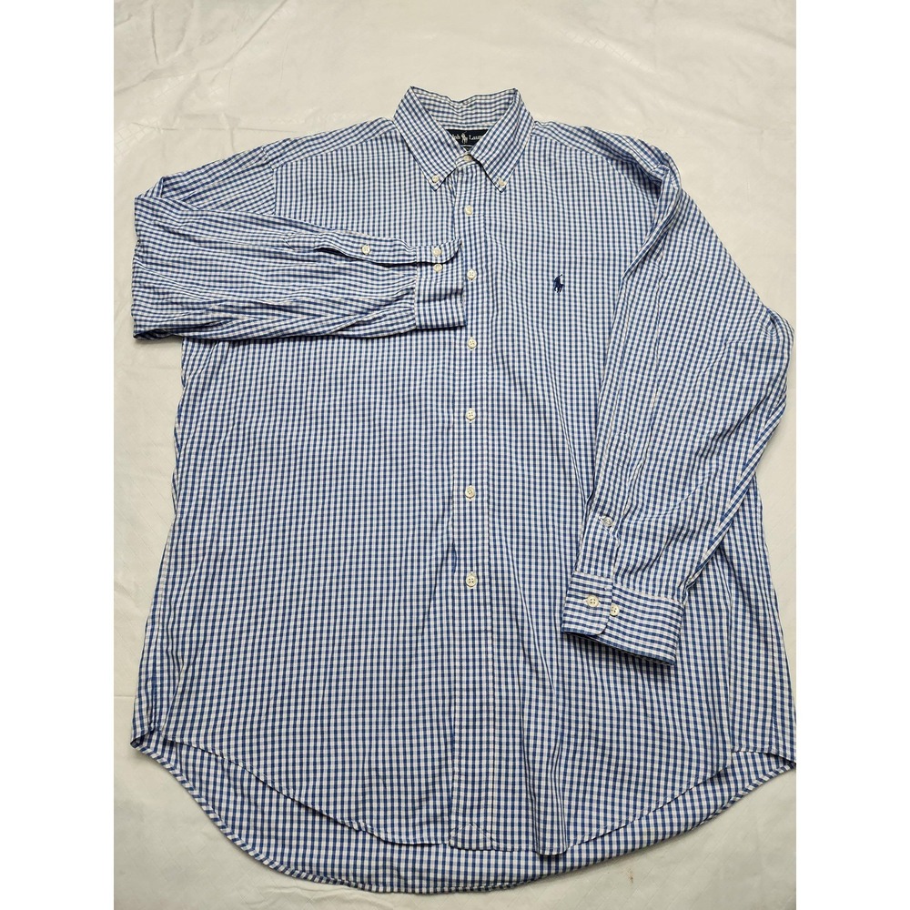 Ralph Lauren Shirt Mens 16 32/33 Blue Gingham Classic Fit Yarmouth Button Down